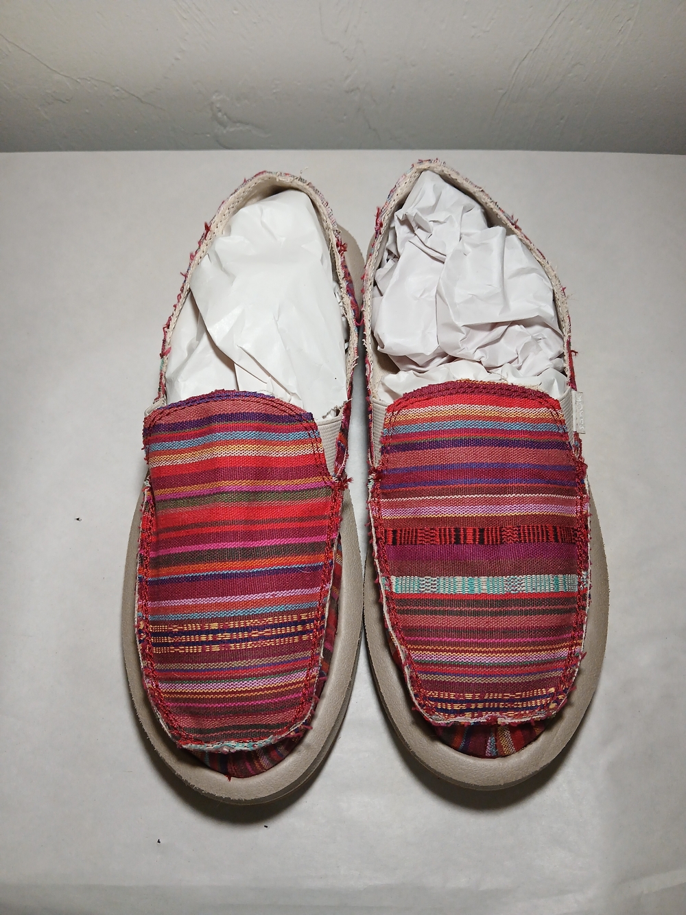 Sanuk Women's 'Donna' Soft Top Boho Multi Striped Woven Blanket Shoes USA 8